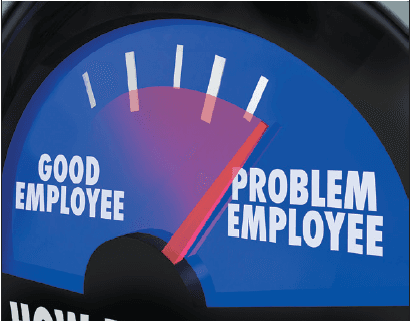 gas meter with "good employee" and "problem employee" at either end